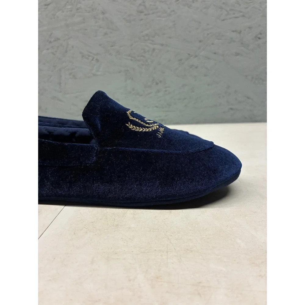 Janie and Jack Velvet Crest Smoking Loafers Baby Boys 4 Navy Blue Preppy